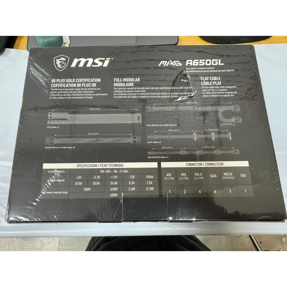 MSI MAG A650GL 650W 80 Plus Gold Certified Fully Modular Power Supply With Flat